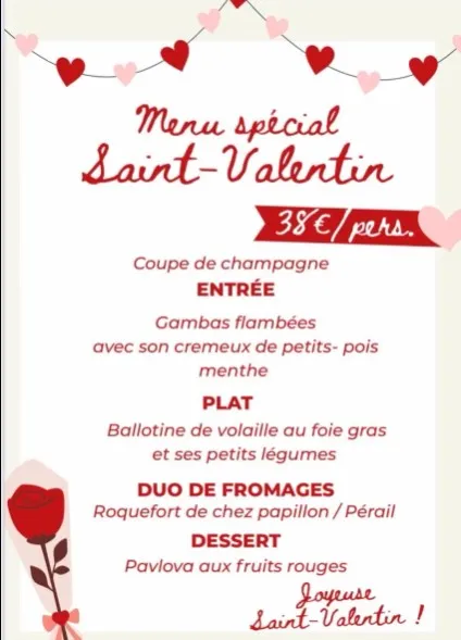 Menu Spécial Saint Valentin