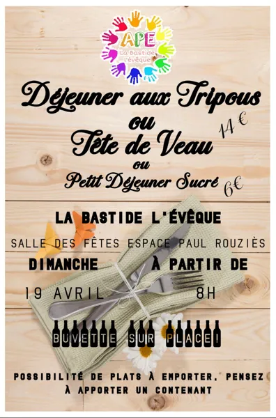 Déjeuner tripous / tête de veau / viennoiserie ...