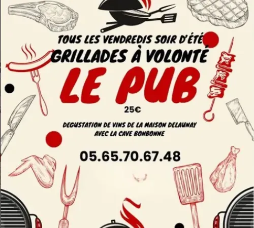 Soirée Grillades à volonté au Pub à Laissac
